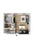 Modern 1 bedroom apartment floor plan with open-concept living room and kitchen, featuring a cozy bed, spacious bathroom, and walk-in closet.