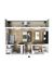 Modern open-concept studio apartment floor plan with a stylish kitchen, cozy living area, spacious balcony, and elegant bathroom.