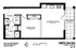 Modern floor plan showcasing a chic 1-bedroom, 1-bath apartment with open-concept living and kitchen area, featuring a private balcony in Chicago, 687 sq ft.