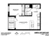 Efficient floor plan of a 1 bed, 1 bath unit with a cozy balcony, open living and kitchen area, and convenient foyer in Chicago's vibrant Southport neighborhood.