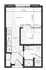 Compact and efficient studio floor plan featuring a cozy bed nook, open-concept living room, modern kitchen, and convenient bathroom layout.