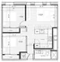 Contemporary 2D floor plan featuring two bedrooms, an airy living room, modern kitchen, and a well-appointed bathroom.