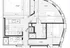 Elegant floor plan showcasing 2 bedrooms, modern kitchen, and spacious living area with curved design.