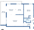 Modern floor plan with spacious balcony, open living and dining area, well-equipped kitchen, cozy bedroom, and compact bath.