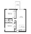 Inviting floor plan at The Grove on York, featuring 2 bedrooms, open living space with kitchen, and a cozy patio, spanning 795 sq ft.