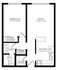 Modern floor plan featuring a cozy bedroom with ample closets, spacious living room, and a functional kitchen with dining area, complemented by a well-designed bath and laundry space.