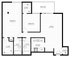 Modern floor plan featuring 2 spacious bedrooms, a large living area with balcony access, and a well-equipped kitchen.