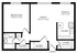 Chic apartment floor plan featuring a spacious bedroom, open living and dining area, modern kitchen, and ample closet space.