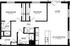 Modern floor plan illustrating 2 bedrooms, spacious living area, and open kitchen/dining space.