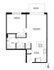 Charming floor plan showcasing a spacious one-bedroom apartment with a large living room, modern kitchen, and a cozy balcony.