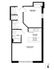 Contemporary Unit E floor plan showcasing 1 bedroom, a modern kitchen, and an open-concept living room.