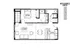 Modern floor plan displaying a spacious one-bedroom apartment with an open living area, sleek kitchen, and well-designed bathroom. Applicable units 203-505.