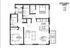 Modern floor plan featuring 2 bedrooms, a spacious living area, a well-appointed kitchen, and dining space with an attached deck.