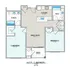 Elegant 2D floor plan with two bedrooms, open great room, modern kitchen, and a deck.