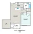 Detailed floor plan showing 1 bedroom, a cozy den, great room, and a functional kitchen.