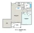 Stylish 2D floor plan of a one-bedroom unit with a den, featuring a modern kitchen and great room.