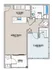 Contemporary floor plan depicting a master bedroom, great room, kitchen, and bathroom with deck access.