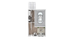 3D floor plan showing a single-car garage, compact living space with sofa, and staircase.
