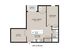 Sleek floor plan for Unit 2C featuring a versatile bedroom, dedicated study, spacious living and dining area, modern kitchen, and convenient porch in 873 sq ft.