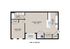 Efficient 763 sq ft floor plan featuring a spacious living and dining area, modern kitchen with pantry, one bedroom, and a cozy porch in Unit 1A.