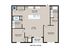 Contemporary floor plan for Unit 2B, 1,100 sq ft, featuring 2 bedrooms, a spacious living area, modern kitchen with island, convenient laundry, and a cozy balcony.