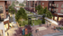 Vibrant community at The Village at Discovery Park, featuring modern brick buildings, lush greenery, and bustling outdoor spaces.
