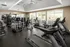 Bright and spacious fitness center featuring cardio equipment, including treadmills and ellipticals, strength machines, free weights, and large windows providing natural light at Abberly Woods Apartments in Charlotte, NC