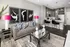 A living room with a couch and a glass table at Abberly Onyx Apartments in Decatur, GA
