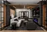 Modern living room featuring sleek design, comfortable seating, a wall-mounted TV, and a cozy fireplace with contemporary decor.