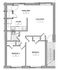Modern floor plan illustrating 2 bedrooms, open living and dining area, stylish kitchen, and a well-sized bathroom.