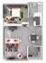 Chic floor plan showcasing a spacious bedroom, contemporary bathroom, stylish open-concept living and dining area, and a modern kitchen.