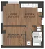 Modern floor plan showcasing open-concept living and kitchen area, spacious bedroom, and a stylish bathroom layout.