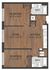 Modern 2-bedroom floor plan featuring an open living room, stylish kitchen, and two elegant bathrooms, all enhanced with chic wooden flooring.
