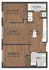 Elegant floor plan showcasing two bedrooms, open living area, and modern kitchen with hardwood floors.