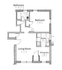 Charming floor plan showcasing 1-bedroom, modern kitchen, and cozy living room with adjacent dining area.