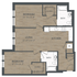 Contemporary 2D floor plan showcasing 2 bedrooms, a spacious living area, modern kitchen, and dual bathrooms.