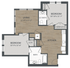 Inviting floor plan featuring 2 cozy bedrooms, a spacious open-concept living area, modern kitchen, and convenient half bath.