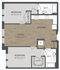 Modern 2-bedroom floor plan featuring a spacious open-concept kitchen and living area with wood flooring, two well-sized bathrooms, and convenient closet storage.