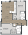 Chic floor plan featuring two bedrooms, a spacious living area, modern kitchen, and two bathrooms with ample closet space.