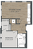 Modern floor plan featuring one bedroom with an ample closet, integrated kitchen and living area, and a stylish bathroom.