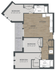 Modern floor plan with three bedrooms, spacious living area, connected kitchen, and two bathrooms, featuring a private balcony.
