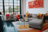 Factory Windows Living Room with Colorful Decor
