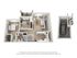 Chic 3D floor plan highlighting 1 bedroom, cozy living area, outdoor balcony, and attached garage.