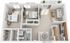 Contemporary 3D floor plan showcasing 2 spacious bedrooms with ample closet space, elegant living area opening to a balcony, modern kitchen with dining nook, and a well-designed bathroom.