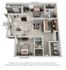 3D floor plan showcasing a stylish apartment with 3 bedrooms, cozy living room, modern kitchen with ample storage, and well-appointed bathroom.