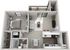 Modern 1-bedroom apartment floor plan with an open-concept living area, cozy kitchen, inviting balcony, and convenient laundry space.