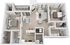 Two bedroom floor plan showcasing two spacious bedrooms, open living area with fireplace, stylish kitchen with breakfast bar, and private balcony.