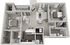 Modern two bedroom apartment floor plan with open-concept living room, dining area, and stylish kitchen. Features include a cozy fireplace, spacious balcony, and two elegant bathrooms.