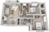Inviting 3D floor plan showcasing two bedrooms, a modern kitchen, and cozy living area with balcony access.