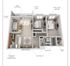 Colony floor plan showcasing a spacious 1,050 sq ft layout with two bedrooms, large patio balcony, open living room, modern kitchen with appliances, and a versatile office space.